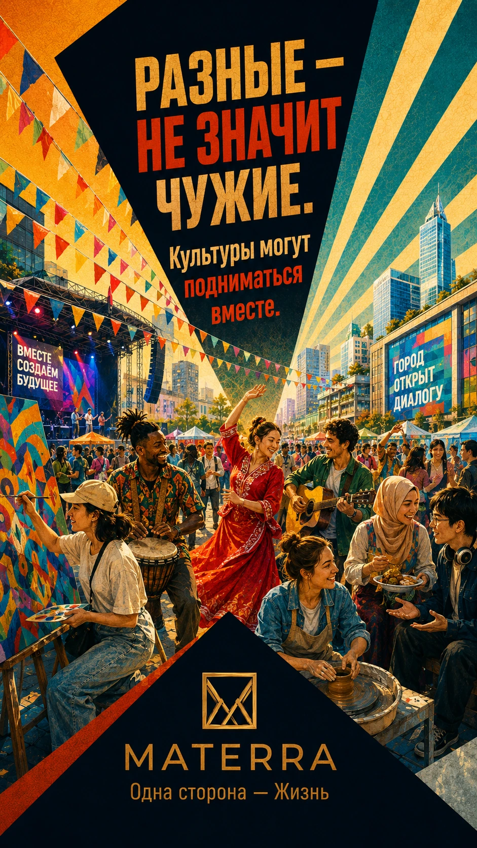 Плакат MATERRA: Разные — не значит чужие. Культуры могут подниматься вместе.