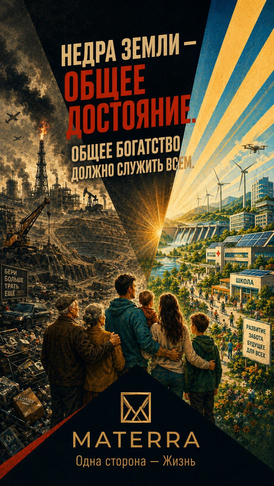 Плакат MATERRA: Недра земли — общее достояние. Общее богатство должно служить всем.